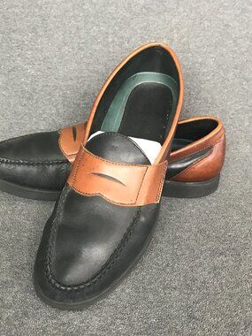 L.L.Bean Women's Two-Tone Black Brown Leather Slip On Casual Penny Loafers 11N